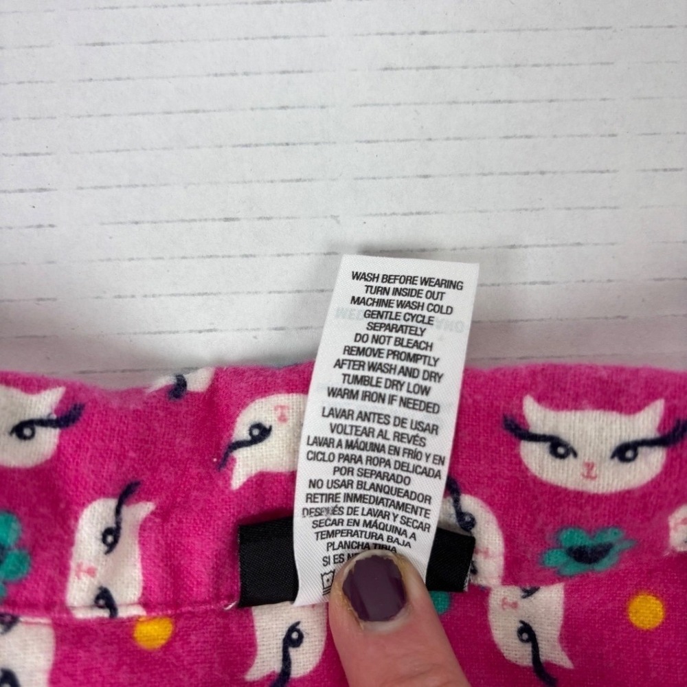 Joe Boxer Women's M Flannel Pajama Set Pink Cat Print Button Up Top & Pants - Picture 3 of 11